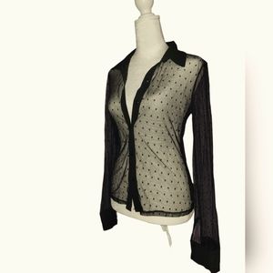 Have Small Black Polka-dot Mesh Button Up Blouse